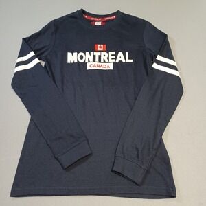 MRJ Montreal Canada Long Sleeve T-Shirt Navy Blue Varsity Stripe Small